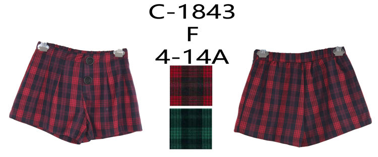 Picture of C1843- GIRLS CASUAL SMART WINTER CHECKED SHORTS (4-16 YEARS